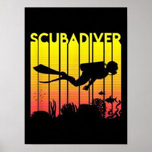 Scuba Diver Silhouette Tauchen Schwimmen Meerestau Poster