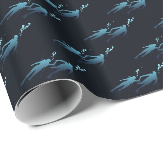 Scuba Diver Under Sea Pattern Dunkelblaues Geschen Geschenkpapier (Rolleneckpunkt)