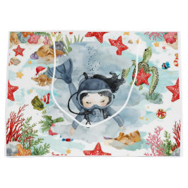 Scuba Diver Underwater Christmas Holiday Große Geschenktüte