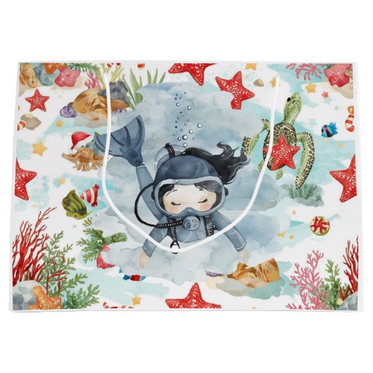 Scuba Diver Underwater Christmas Holiday Große Geschenktüte (Vorderseite)