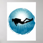 Scuba Diver Unterwasser-Lichtstrahl Poster (Vorne)