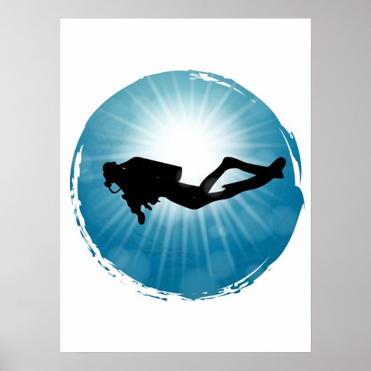 Scuba Diver Unterwasser-Lichtstrahl Poster (Vorne)