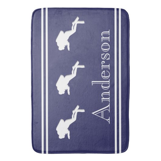SCUBA DIVERS Mit Monogramm White Navy Gray Badematte (Vorderseite Vertikal)