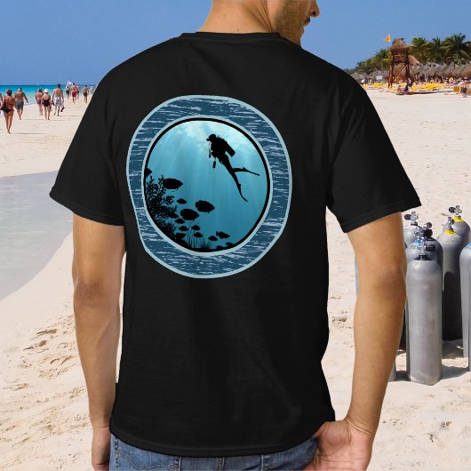 Scuba Diving Blue Sea Round Design T-Shirt