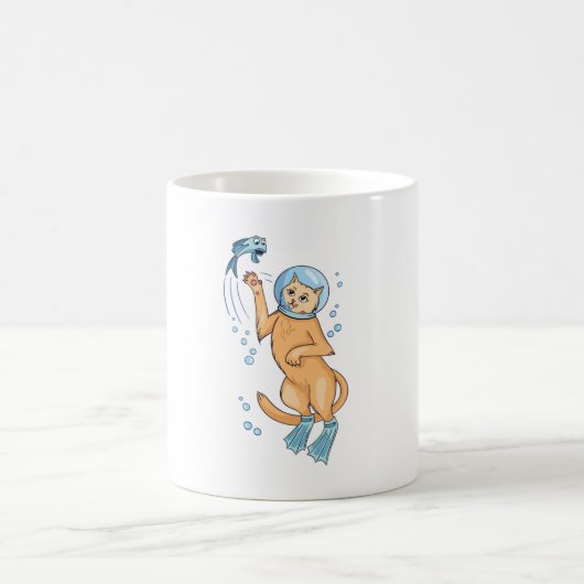 Scuba Diving Cat Jagd Fisch Kaffeetasse (Mittel)