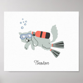 Scuba diving cat Kinderzimmer baby kids Poster