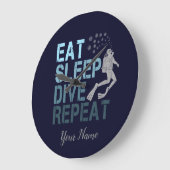Scuba Diving Eat Sleep Dive Wiederholung Sprichwor Große Wanduhr (Winkel)