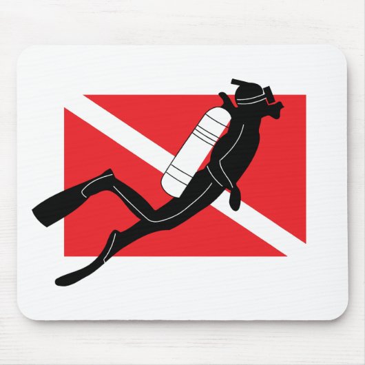 SCUBA Diving Flag mit männlichem SCUBA Diver Mousepad (Vorne)