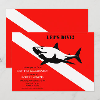 Scuba Diving Flag und Hai Geburtstag Einladung