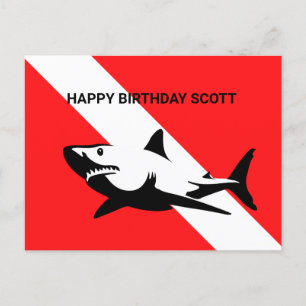 Scuba Diving Flag und Hai Geburtstag Postkarte