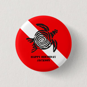Scuba Diving Flag und Sea Turtle Custom Button