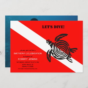 Scuba Diving Flag und Sea Turtle Foto Geburtstag Einladung