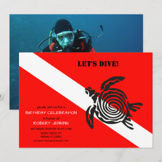 Scuba Diving Flag und Sea Turtle Foto Geburtstag Einladung