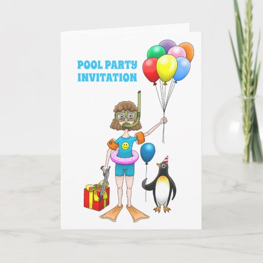 Scuba Diving Girl und Pinguin Einladung (Vorderseite)