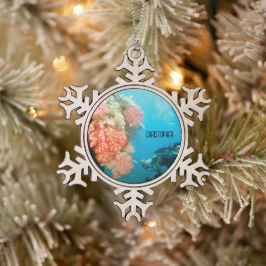 Scuba Diving Personalisiert Schneeflocken Zinn-Ornament (Baum)