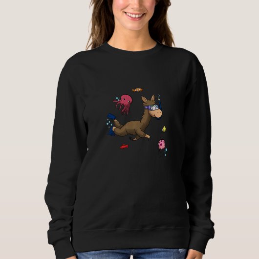 Scuba Diving Schnorcheln Llama Tintenfisch Octopus Sweatshirt (Vorderseite)