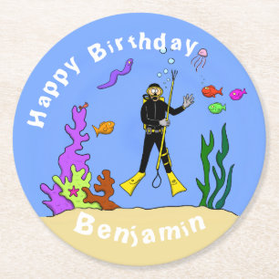 Scuba diving Sea Life Cartoon Runder Pappuntersetzer