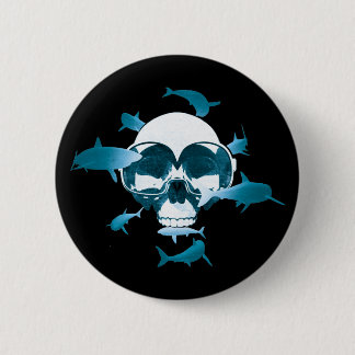 Scuba Diving Skull and Sharks Graphic Design Button