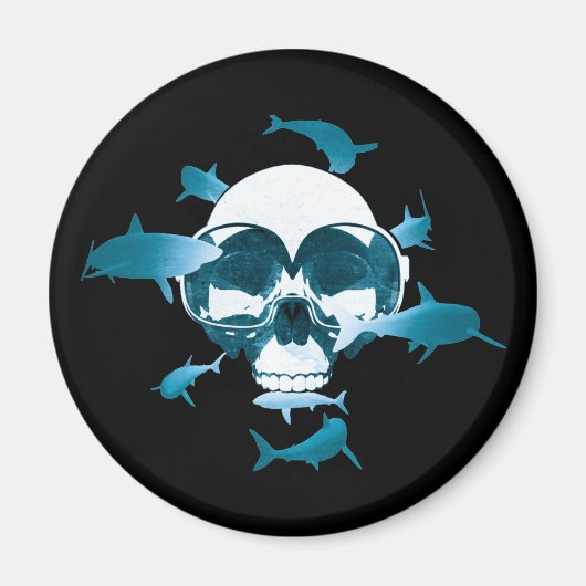 Scuba Diving Skull and Sharks Graphic Design Magnet (Vorne)