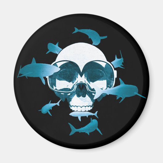 Scuba Diving Skull and Sharks Graphic Design Magnet (Vorne)