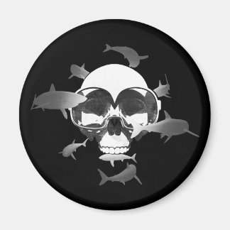 Scuba Diving Skull and Sharks Graphic Design Magnet