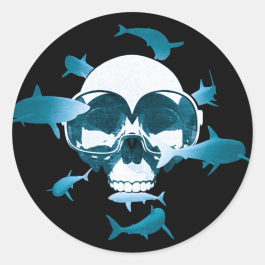 Scuba Diving Skull and Sharks Graphic Design Runder Aufkleber (Vorderseite)
