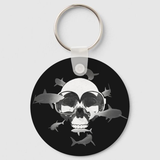 Scuba Diving Skull and Sharks Graphic Design Schlüsselanhänger (Vorderseite)