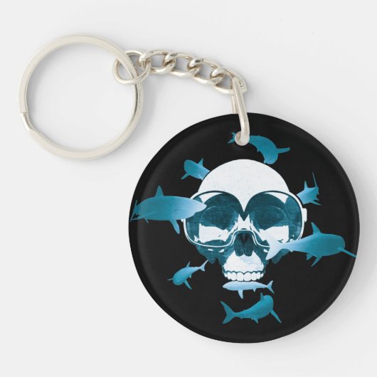 Scuba Diving Skull and Sharks Graphic Design Schlüsselanhänger (Vorderseite)