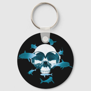 Scuba Diving Skull and Sharks Graphic Design Schlüsselanhänger