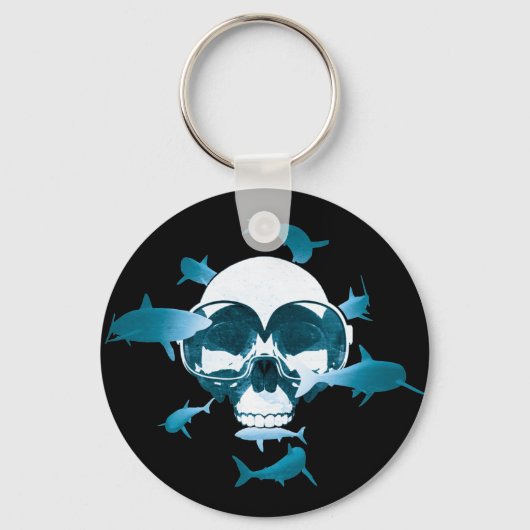 Scuba Diving Skull and Sharks Graphic Design Schlüsselanhänger (Vorderseite)