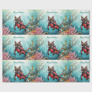 Scuba-Katze Unterwasser-Feiertag Frohe Weihnachten Geschenkpapier