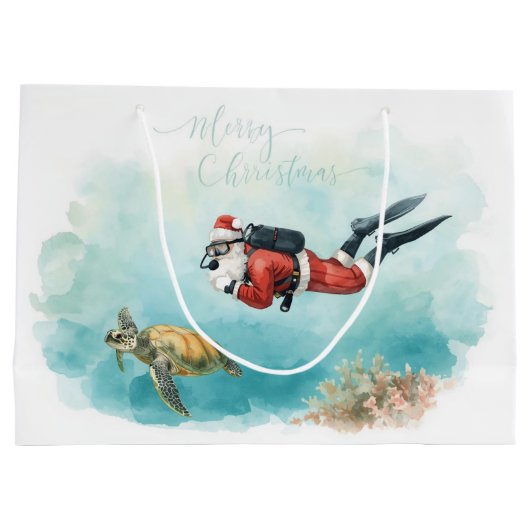Scuba Santa Underwater Christmas Große Geschenktüte (Rückseite)