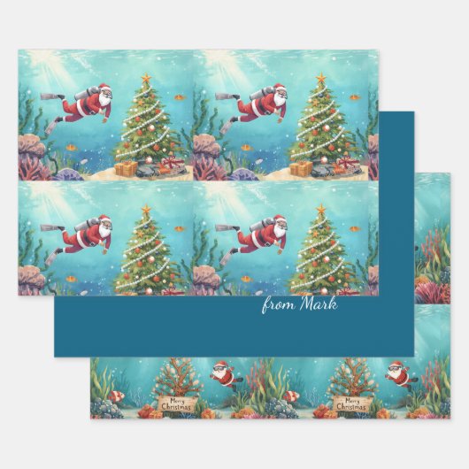 Scuba Santa Underwater Christmas Holiday Geschenkpapier Set (Set)