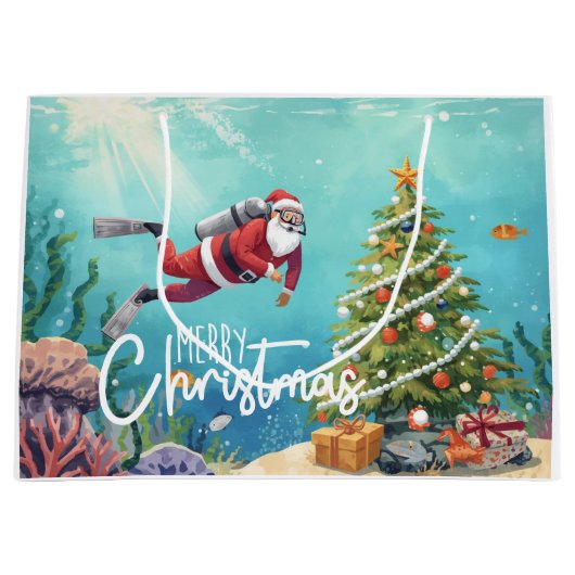 Scuba Santa Underwater Christmas Holiday Große Geschenktüte (Vorderseite)