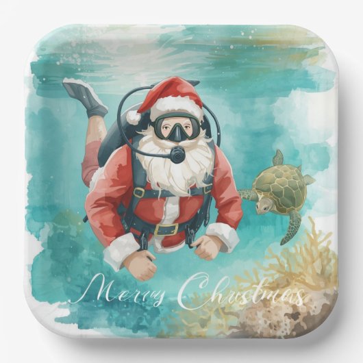 Scuba Santa Underwater Christmas Pappteller (Vorderseite)