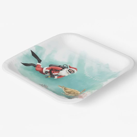 Scuba Santa Underwater Christmas Pappteller (Gewinkelt)