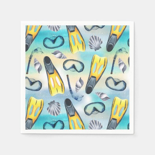 Scuba Snorkel Birthday Party Blue Serviette (Vorderseite)