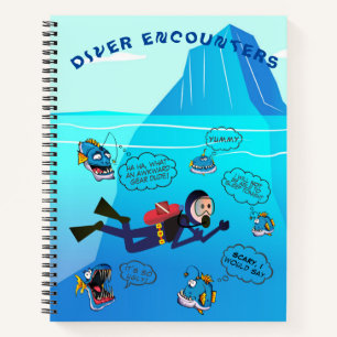SCUBA TAUCH SCHWIMMEN MIT FISCH. TIEFER WASSERFISC NOTIZBLOCK