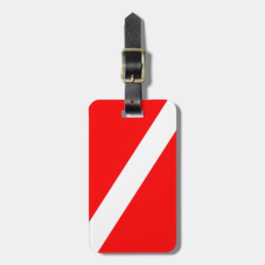 Scuba-Taucher-Symbol mit roter Diagonale Gepäckanhänger (Vorderseite vertikal)
