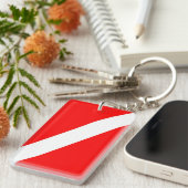 Scuba-Taucher-Symbol mit roter Diagonale Schlüsselanhänger (Vorderseite rechts)