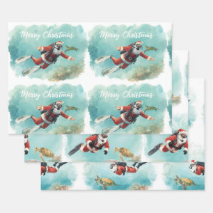 Scuba-Weihnachtsmann Unterwasser-Weihnachten Geschenkpapier Set