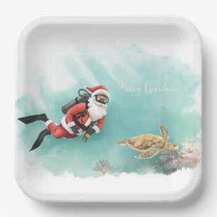 Scuba-Weihnachtsmann Unterwasser-Weihnachten Pappteller