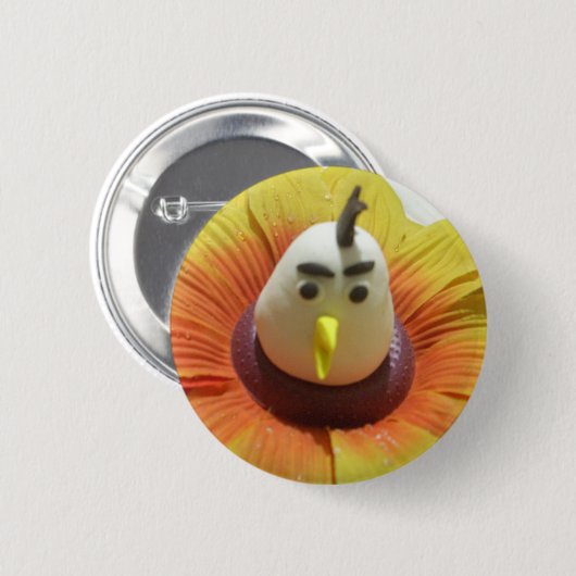 Sculpted Bird in Sunflower Art Print Button (Vorne & Hinten)