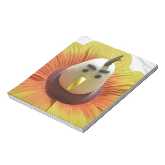 Sculpted Bird in Sunflower Art Print Notizblock (Rotiert)