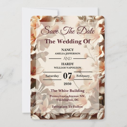 Sculptural Floral Neutral Wedding Save The Date (Vorderseite)