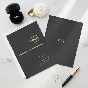 Sculptural Waves Hochzeit Gold Matt Schwarz ID1312 Save The Date