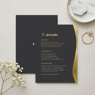 Sculptural Waves Hochzeitsdetails Schwarz Gold ID1 Begleitkarte