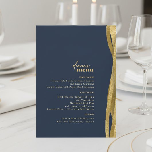 Sculptural Waves Hochzeitsmenü Navy Gold ID1312