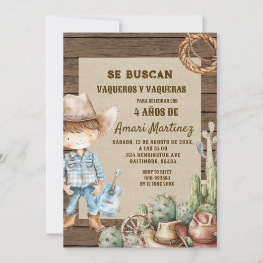 Se Buscan Wollte spanischen Western Cowboy Birthda Einladung (Vorderseite)