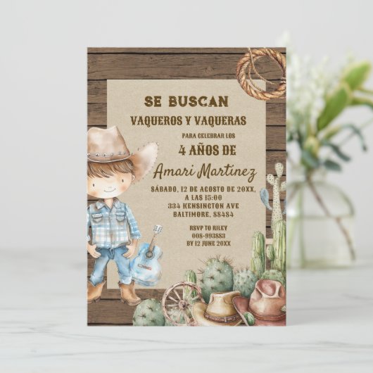 Se Buscan Wollte spanischen Western Cowboy Birthda Einladung (Stehend Vorderseite)